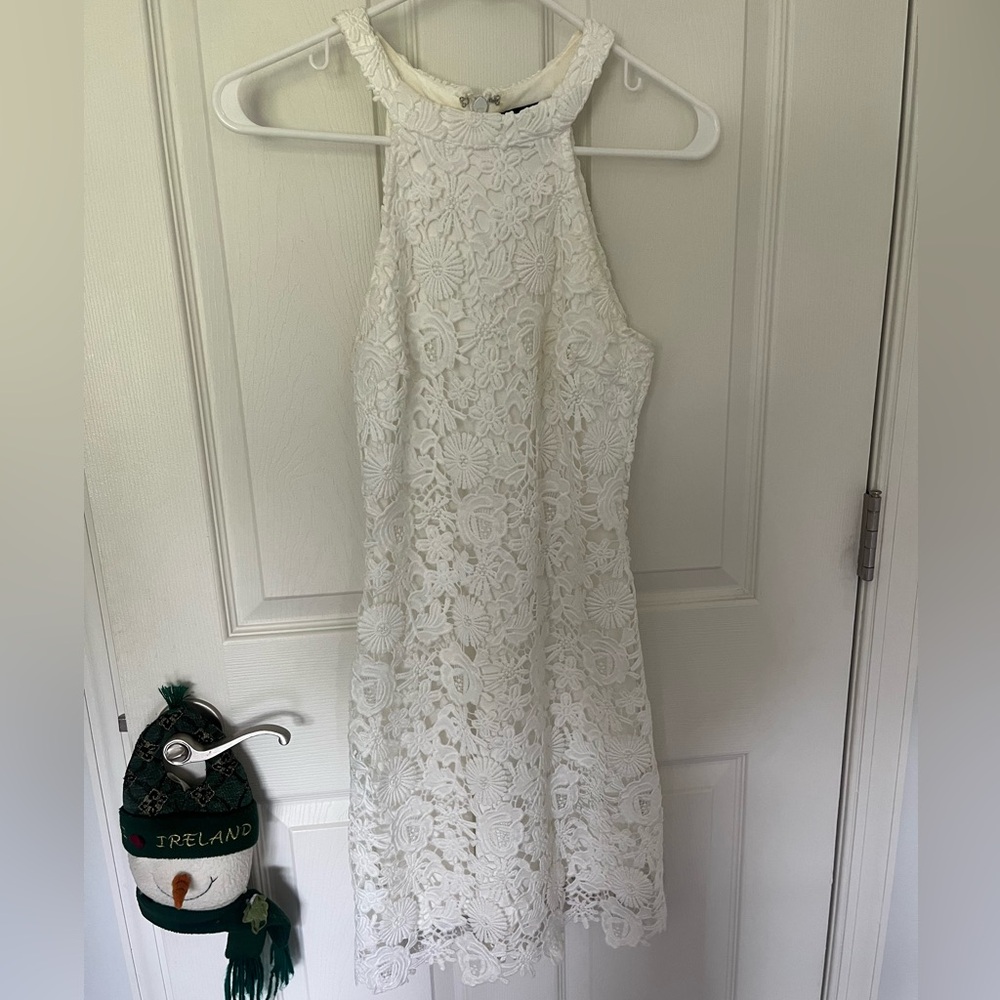 Elegant White Lace Halter Dress Lulus